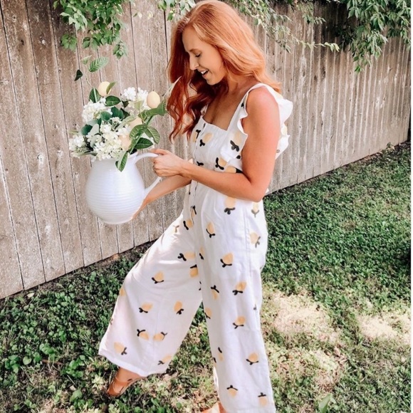 Anthropologie Red Carter Allison Lemon Embroidered Linen Jumpsuit - Picture 9 of 16